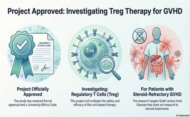  تصویب طرح پژوهشی «ارزیابی ایمنی و اثربخشی سلول‌های T تنظیمی (Treg) در بیماران مبتلا به GVHD مقاوم به استروئید» در مرکز تحقیقات و اخذ کد اخلاق دانشگاه